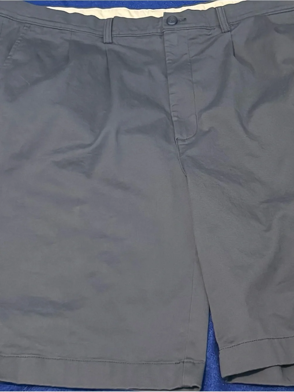 TWO Pairs of Roundtree & Yorke Chino Shorts:  Beige (NWT) Charcoal Blue (good)